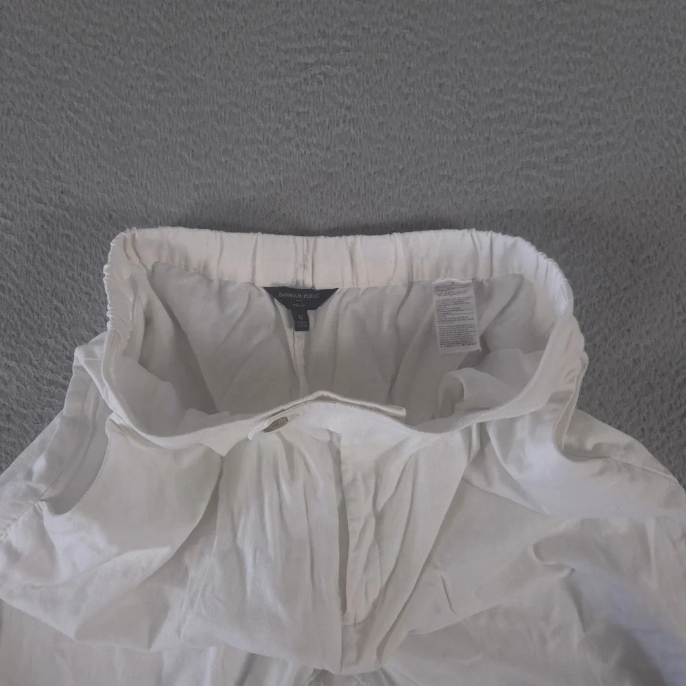 Banana Republic Pants Womens 12 White Linen-Cotton Wide-Leg Pleated High Rise